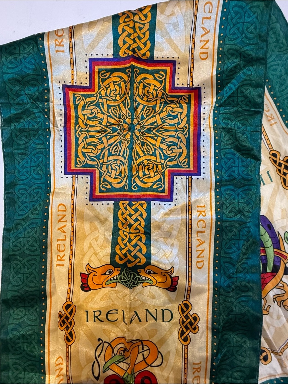 Ireland Celtic Knot Emerald Green and Gold Scarf